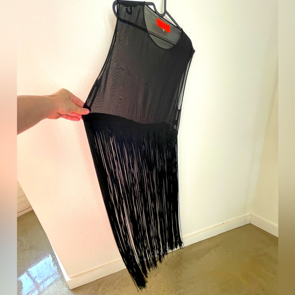 CLOVER CANYON beautiful sheer black fringe cover up top or dress